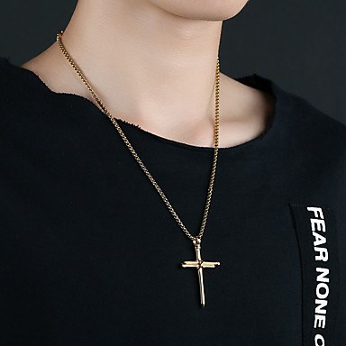 Men's Pendant Necklace Charm Necklace Classic Cross Punk Titanium Steel Black Gold Silver 50 cm 