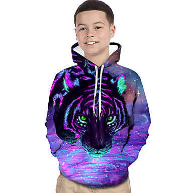 baratos 3D-Infantil Bébé Para Meninos Activo Básico Tigre Geométrica Estampado Estampa Colorida Estampado Manga Longa Moleton &amp; Blusa de Frio Roxo / Animal