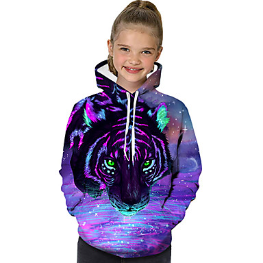 baratos Moletons Para Meninas-Infantil Bébé Para Meninas Activo Básico Tigre Geométrica Estampado Estampa Colorida Estampado Manga Longa Moleton &amp; Blusa de Frio Roxo / Animal