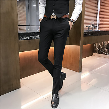 baratos Suits-Homens Básico Social Calças - Sólido Castanho Claro Preto Khaki US36 / UK36 / EU44 / US38 / UK38 / EU46 / US40 / UK40 / EU48
