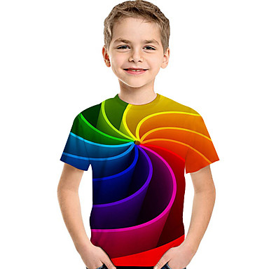 baratos Camisas para Meninos-Infantil Bébé Para Meninos Activo Básico Geométrica Estampado Estampa Colorida Estampado Manga Curta Camiseta Arco-íris