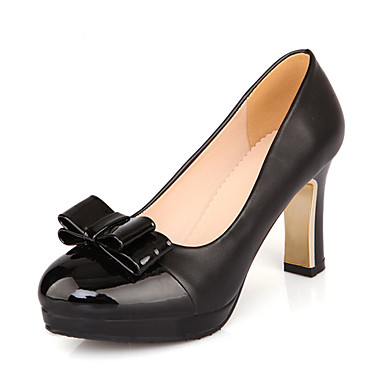 baratos Sapatos de Salto-Mulheres Saltos Salto Robusto Ponta Redonda Laço Couro Envernizado Doce Verão Preto / Fúcsia / Verde / Casamento / Festas &amp; Noite
