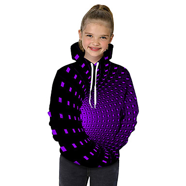 baratos Moletons Para Meninas-Infantil Bébé Para Meninas Activo Básico Cubos Mágicos Geométrica Galáxia Estampado Estampado Manga Longa Moleton &amp; Blusa de Frio Preto