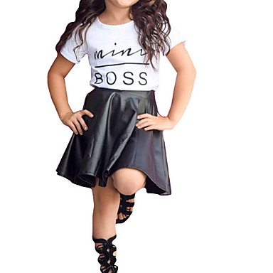 baratos Conjuntos para Meninas-Infantil Para Meninas Moda de Rua Estampado Manga Curta Padrão Conjunto Preto