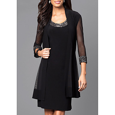 baratos Mini Vestidos-Mulheres Elegante Reto Vestido Sólido Acima do Joelho