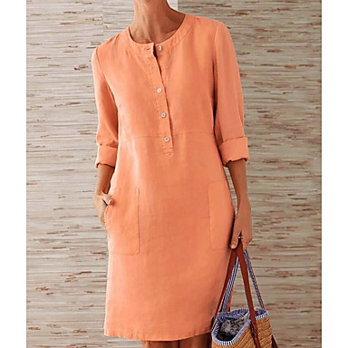 baratos Mini Vestidos-Mulheres Evasê Vestido Sólido Altura dos Joelhos