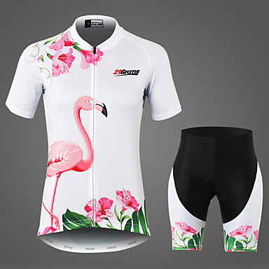 baratos Roupa de Ciclismo-21Grams Mulheres Manga Curta Camisa com Shorts para Ciclismo Branco Flamingo Floral Botânico Moto Conjuntos Ciclismo de Montanha Ciclismo de Estrada Respirável Tapete 3D Secagem Rápida Esportes Roupa