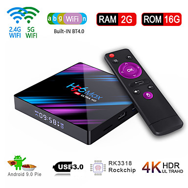 baratos TVs Box-H96 max smart android 9.0 caixa de tv rk3318 quad core 64 bits uhd 4 k vp9 h.265 2 gb / 16 gb 2.4 g / 5g wi-fi bt4.0 hd media player tv caixa