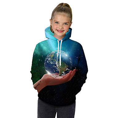 baratos Moletons Para Meninas-Infantil Bébé Para Meninas Activo Básico Geométrica Galáxia Estampado Estampado Manga Longa Moleton &amp; Blusa de Frio Azul