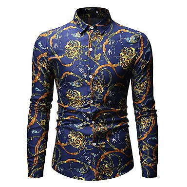 Men's Shirt Graphic Geometric Floral Print Long Sleeve Casual Tops ...