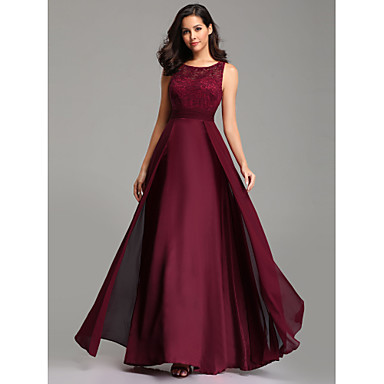 baratos Vestidos para Ocasiões Especiais-Linha A Decorado com Bijuteria Longo Chiffon / Renda Baile de Formatura Vestido com Aplicação de renda de LAN TING Express