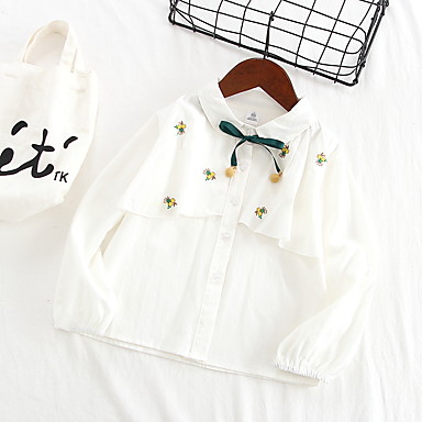 baratos Blusas para Bebês-bebê Para Meninas Básico Moda de Rua Retalhos Manga Longa Camisa Branco / Bébé