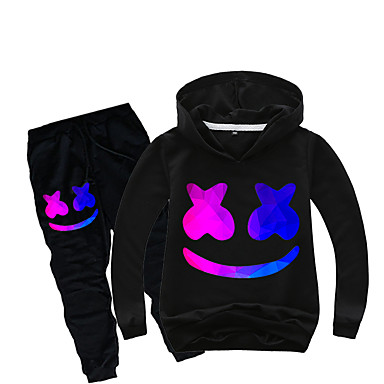 baratos Conjuntos para Meninos-Infantil Bébé Para Meninos Básico Estampado Estampado Manga Longa Padrão Padrão Conjunto Preto