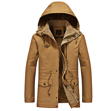 baratos Roupa de Homem-Homens Diário Militar Outono &amp; inverno Longo Sobretudo, Sólido Com Capuz Manga Longa Algodão Bordado Preto / Verde Tropa / Khaki