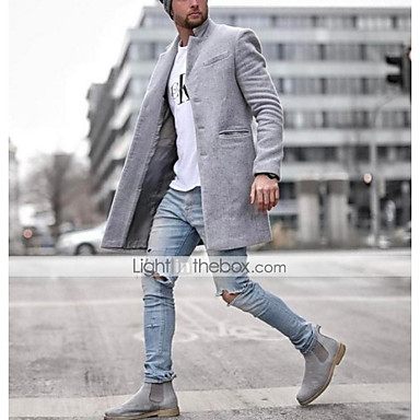 baratos Jaquetas Masculinas-Homens Diário Padrão Casaco, Sólido Colarinho Chinês Manga Longa Poliéster Preto / Azul / Cinzento / Delgado