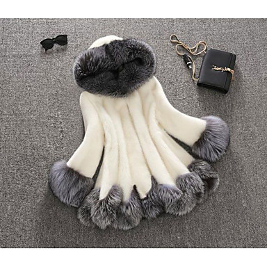 baratos Casacos de Mulher-Mulheres Diário Outono &amp; inverno Padrão Casaco De Pele De Falso, Estampa Colorida Com Capuz Manga Longa Pêlo Sintético Detalhes em Pêlo Preto / Branco