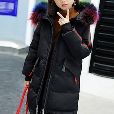 baratos Jaquetas &amp; Casacos para Meninas-Infantil Para Meninas Básico Sólido Padrão Capa &amp; Casaco Duvet Preto