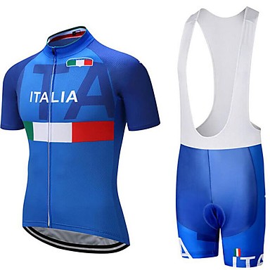 baratos Roupa de Ciclismo-21Grams Homens Manga Curta Camisa com Shorts para Ciclismo Azul / branco Moto Respirável Secagem Rápida Esportes Carta e Número Ciclismo de Montanha Ciclismo de Estrada Roupa / Micro-Elástica