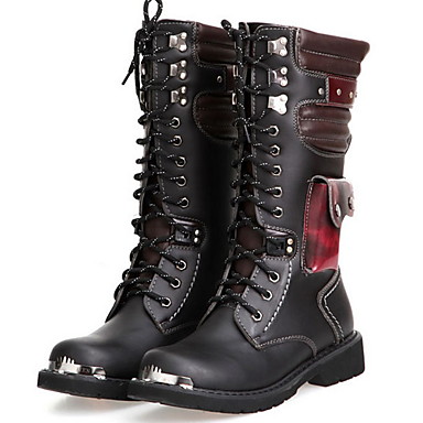 baratos Botas Masculinas-Homens Sapatos Confortáveis Couro Ecológico Inverno Botas Manter Quente Botas Cano Médio Preto