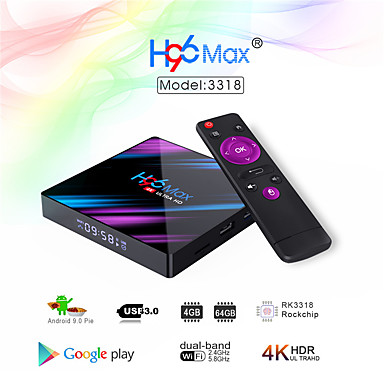 baratos TVs Box-H96 max smart android 9.0 caixa de tv rk3318 quad core 64 bits uhd 4 k vp9 h.265 4 gb / 64 gb 2.4 g / 5g wi-fi bt4.0 hd media player tv caixa