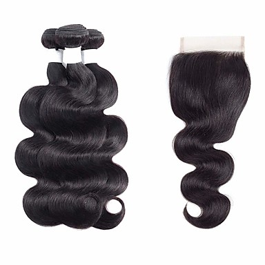 3 Bundles With Closure Peruvian Hair Body Wave Virgin Human Hair