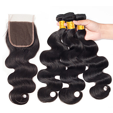 3 Bundles With Closure Peruvian Hair Body Wave Virgin Human Hair