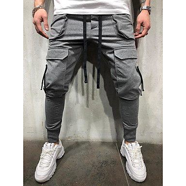 baratos Chinos-Homens Básico Chinos Calças - Sólido Clássico Preto Branco Cinzento US32 / UK32 / EU40 US34 / UK34 / EU42 US36 / UK36 / EU44