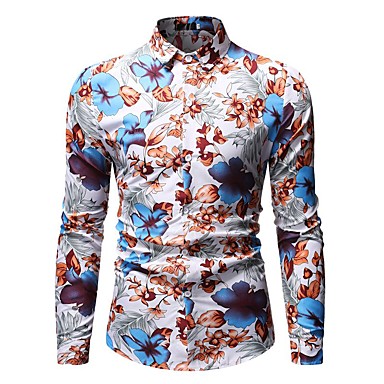Men's Shirt Graphic Geometric Floral Print Long Sleeve Casual Tops ...
