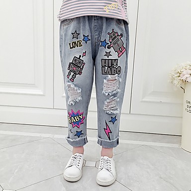 baratos Calças &amp; Leggings para Meninas-Infantil Para Meninas Estampado Algodão Calças Azul