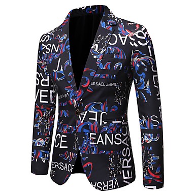 baratos Ternos &amp; Blazers Masculinos-Homens Terno, Letra Lapela Xale Poliéster Branco / Preto / Vermelho / Delgado