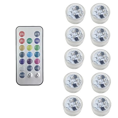 baratos Luminárias Externas-10x rgb led submersível lâmpada botão bateria redonda vela lâmpada subaquática com controle remoto livre ip68 lâmpada regulável à prova d'água para iluminação da piscina decoração da lagoa (vem com