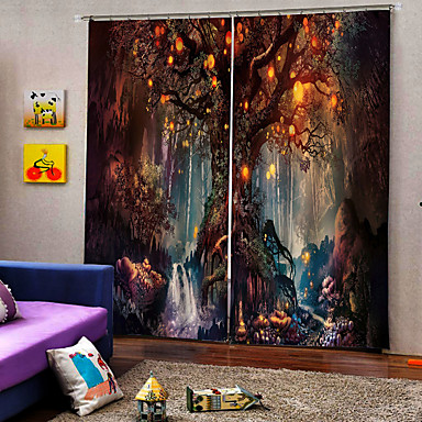 baratos Tratamentos para Janelas-Atacado árvore e elf 3d impressão digital tema hallowmas cortina da janela cortinas do partido de luxo quarto sala de estar decorativo blackout 100% poliéster cortina de tecido