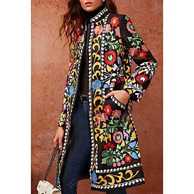 baratos Moletons com Capuz e Sem Capuz Femininos-Mulheres Diário Básico Outono &amp; inverno Longo Casaco, Geométrica Colarinho Chinês Manga Longa Poliuretano Verde