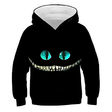 baratos Moletons Para Meninas-Infantil Para Meninas Activo Moda de Rua Gato Estampado 3D Animal Estampado Manga Longa Moleton &amp; Blusa de Frio Preto