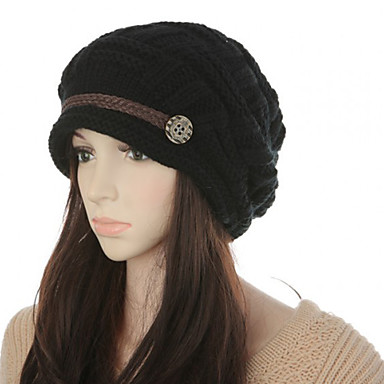 baratos Chapéus Femininos-Mulheres Festa Básico Estilo bonito Roupa de Malha,Floppy Estampa Colorida Outono Inverno Preto Branco Rosa