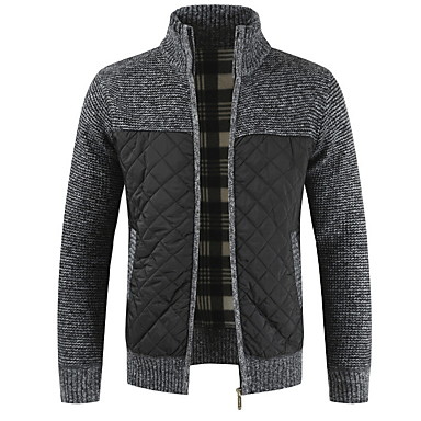 baratos Suéteres &amp; Cardigans Masculinos-Homens Sólido Manga Longa Carregam Camisola Jumper, Colarinho Chinês Preto / Cinzento Escuro US32 / UK32 / EU40 / US34 / UK34 / EU42 / US38 / UK38 / EU46