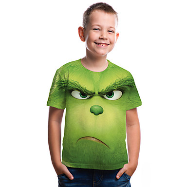baratos Camisas para Meninos-Infantil Bébé Para Meninos Activo Básico Feras Fantásticas Geométrica Estampado Estampa Colorida Estampado Manga Curta Camiseta Verde