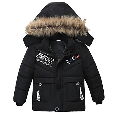 baratos Roupas Infantis de Inverno-Bébé Para Meninos Básico Geométrica Estampado Padrão Capa &amp; Casaco Duvet Preto