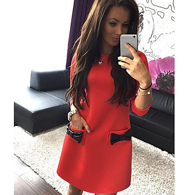 baratos Mini Vestidos-Mulheres Vermelho Branco Vestido Casual Roupa Diária Bainha Sólido Laço S M