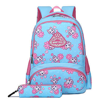 baratos Acessórios para Crianças-Grande Capacidade Náilon Ziper Mochila Escolar Desenho Animado Escola Rosa / Fúcsia / Azul