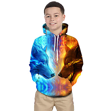 baratos Roupas de Meninos-Infantil Bébé Para Meninos Activo Básico Lobo Geométrica Estampado Estampa Colorida Estampado Manga Longa Moleton &amp; Blusa de Frio Azul Claro / Animal