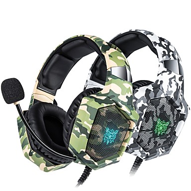 cheap Headsets &amp; Headphones-ONIKUMA K8 PS4 Camouflage Gaming Headset Casque Wired PC PUBG Gamer Stereo Gaming Headphones with Microphone LED Lights for XBox One Laptop Tablet
