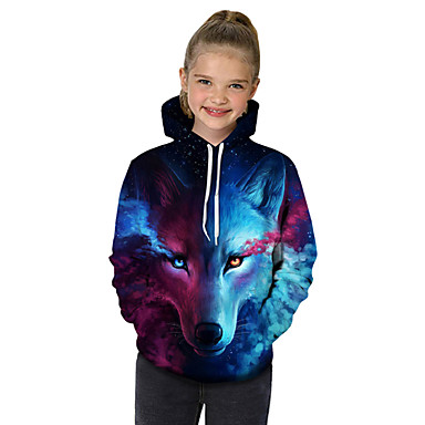 baratos Moletons Para Meninas-Infantil Bébé Para Meninas Activo Básico Lobo Geométrica Estampado Estampa Colorida Estampado Manga Longa Moleton &amp; Blusa de Frio Azul / Animal