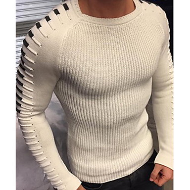 baratos Suéteres &amp; Cardigans Masculinos-Homens Sólido Manga Longa Pulôver Camisola Jumper, Decote Redondo Preto / Branco / Azul US32 / UK32 / EU40 / US34 / UK34 / EU42 / US36 / UK36 / EU44