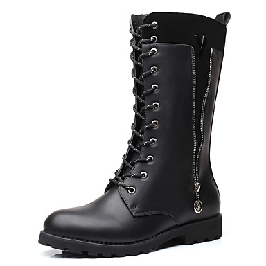 baratos Botas Masculinas-Homens Coturnos Couro Ecológico Outono Casual Botas Use prova Botas Cano Médio Preto