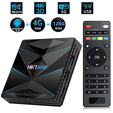 baratos TVs Box-Caixa de tv super inteligente hk1 android 9.0 rockchip rk3318 quad core 64 4k 4gb 128gb 2.4g 5g wifi bt4.0 hd media player