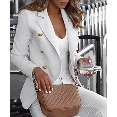 baratos Casacos de Mulher-Mulheres Terno Lapela Chanfrada Poliéster Preto / Branco / Azul