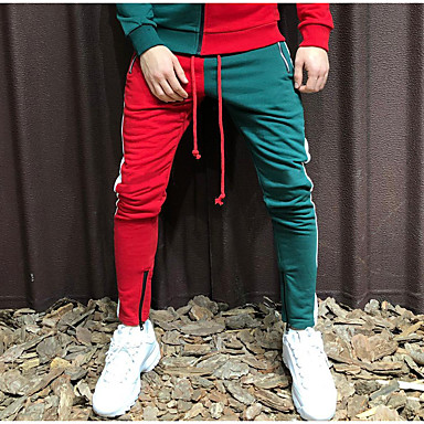 baratos Calças Esportivas-Homens Esportivo / Básico Calças Esportivas Calças - Multi-Côr Preto e Vermelho, Patchwork Branco Laranja Amarelo US32 / UK32 / EU40 US34 / UK34 / EU42 US36 / UK36 / EU44