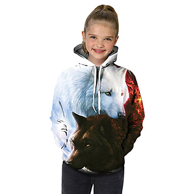 baratos Moletons Para Meninas-Infantil Bébé Para Meninas Activo Básico Lobo Geométrica Estampado Estampa Colorida Estampado Manga Longa Moleton &amp; Blusa de Frio Branco / Animal