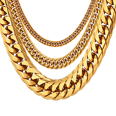 baratos Colares Masculinos-Homens Colares em Corrente Corrente Grossa Cadeia de caixa cadeia franco Fashion Hip hop Aço Inoxidável Preto Dourado Prata 55 cm Colar Jóias 1pç Para Presente Diário